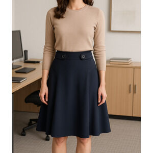 Karen Millen Navy Blue A-Line Flared Skirt US 6 | Button Waist Detail | Elegant